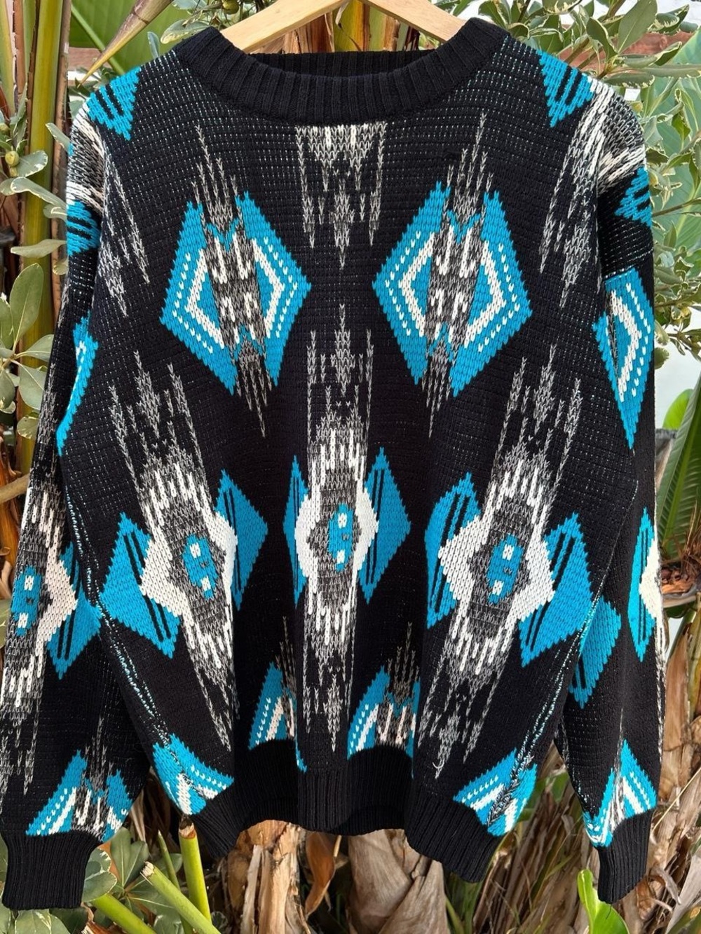 Vintage 90s Front Line Coogi Style Geometric Knit Sweater Large